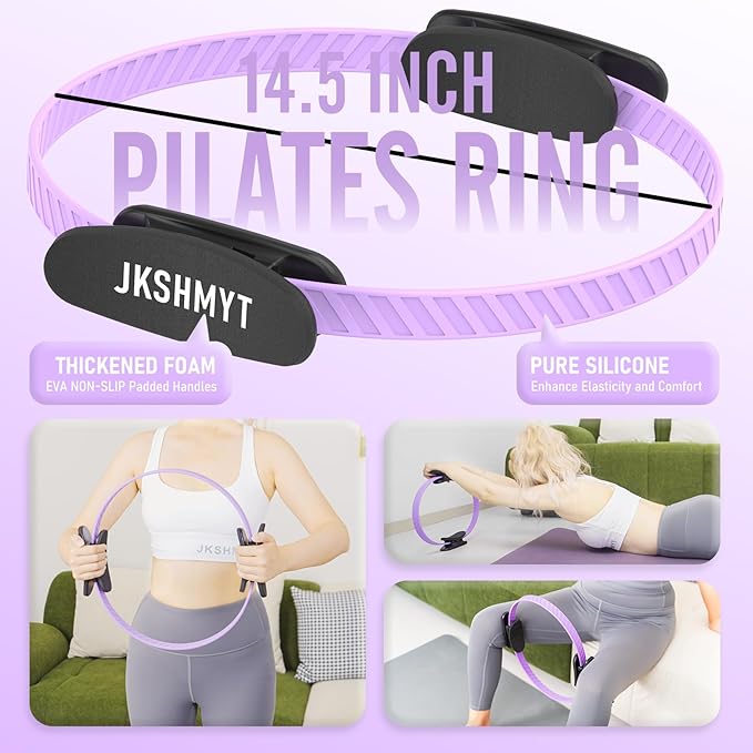 JKSHMYT Pilates Ring-14.5" Home Pilates kit with Padded Handles, Mini Ball, Resistance Bands, Guide & Bag, Better me Pilates Essentials Set for Workouts Women-FlexoryFit