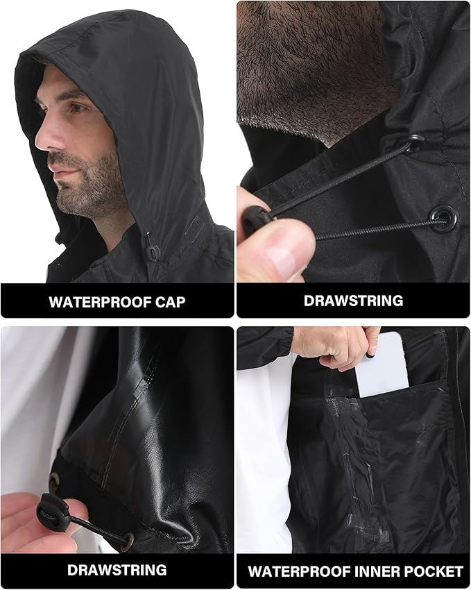 iCreek Men's Rain Jacket Lightweight Waterproof Packable Rain Shell Jacket Raincoat with Hood Windbreaker for Cycling, Golf-FlexoryFit