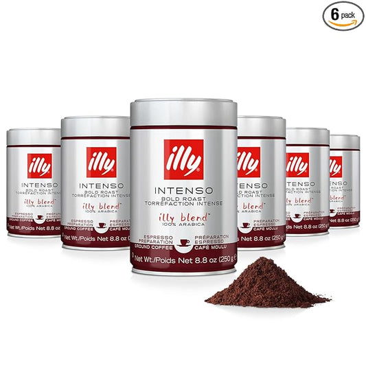 illy Ground Coffee Espresso - 100% Arabica Coffee Ground – Intenso Dark Roast – Warm Notes of Cocoa & Dried Fruit - Rich Aromatic Profile - Precise Roast - No Preservatives – 8.8 Ounce, 6 Pack-FlexoryFit