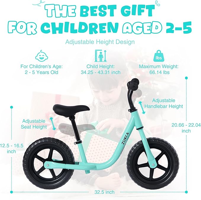 12 inch Toddler Balance Bike Adjustable Handlebar & Seat Anti-Slip Grip Suitable for 2-5 Years Old with Footrest Lightweight for Tolddlers Boys Girls Multiple Colors to Choose-FlexoryFit