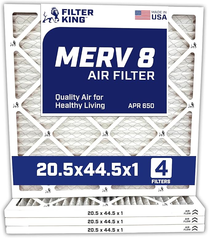 Filter King 20.5x44.5x1 Air Filter | 4-PACK | MERV 8 HVAC Pleated A/C Furnace Filters | MADE IN USA | Actual Size: 20.5 x 44.5 x .75"