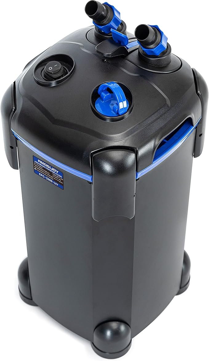AMOSIJOY 528GPH Ultra-Quiet Canister Filter, 2-Stage External Aquarium Filter with Free Media for Large Fish Tanks and Aquariums