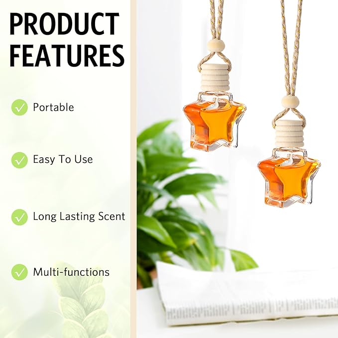 BBTO 100 Pcs Car Air Fresheners Diffuser with Wooden Cap Empty Aromatherapy Diffuser Clear Fragrance Holder Pendant Hanging Perfume Fresheners for Car Decor (Clear, Star)