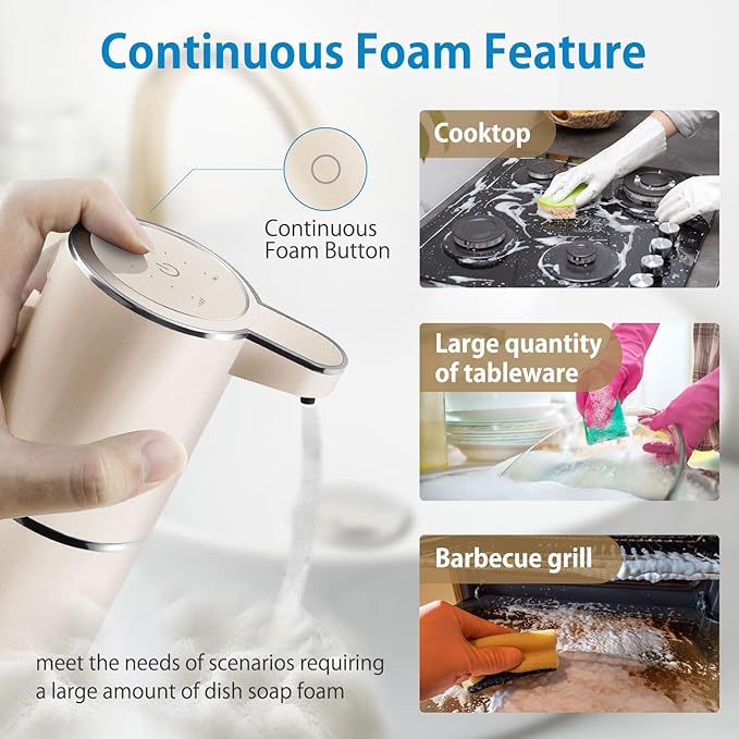 Automatic Foaming Soap Dispenser,4-Level Adjustable Foam, Wall Mount,USB Rechargeable,12.8oz/ 380ml,Touchless Hand & Dish Soap Dispenser for Bathroom, Kitchen,Hotel, Restaurant