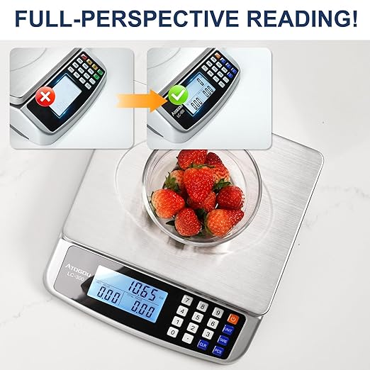 110lb Food Scale, Commercial Kitchen Scale with Price Computing, Plug-in Usable, 0.05oz/1g, 304 Stainless Steel, for Cooking, Vegetables, Farm, Industry, Counting. LC300-FlexoryFit
