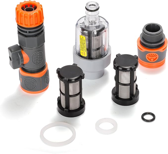 Vertical Garden Hose Filter Kit for High Pressure Washer and Water Spray Gun,Sediment Filter for All 3/4 Inch GHT Thread Garden Hose Quick Connector with Valve