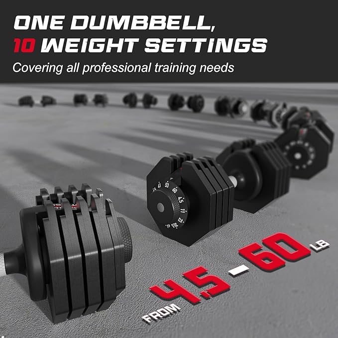Keppi Adjustable Dumbbells Set-25lb/40lb/55lb/60lb, Anti-Slip Metal Fast Adjust Weight Handle, Exercise & Fitness for Full Body Workout - Adjustable Dumbbell Series-FlexoryFit