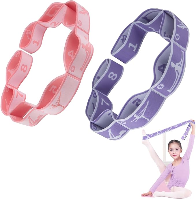 2pcs Stretch Strap for Kids,Elastic Yoga Stretching Strap with Loops, Multi-Loop Adjustable Exercise Stretching Bands，Stretching Resistance Ballet Bands for Dance, Latin, Gymnastics Exercis -8Loops-FlexoryFit