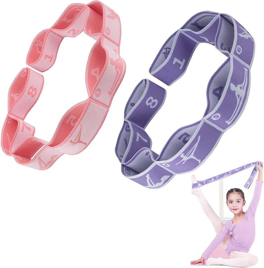 2pcs Stretch Strap for Kids,Elastic Yoga Stretching Strap with Loops, Multi-Loop Adjustable Exercise Stretching Bands，Stretching Resistance Ballet Bands for Dance, Latin, Gymnastics Exercis -8Loops-FlexoryFit