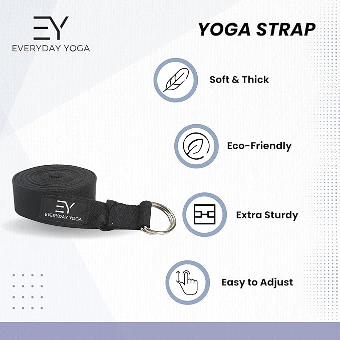 Everyday Yoga Super Strong Strap with Metal D-ring Buckle - Improve Flexibility, Stretching, and Physical Therapy Fitness.-FlexoryFit