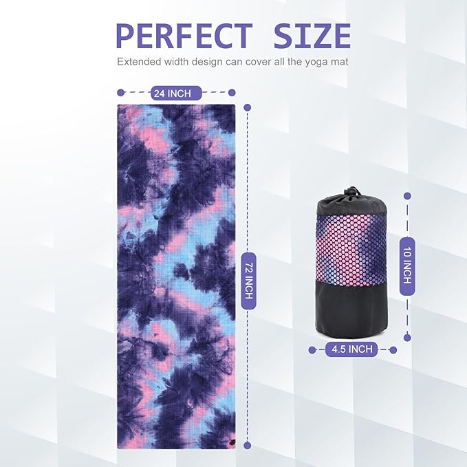 Eunzel 2 Pack Yoga Towel,Hot Yoga Mat Towel with Grip Dots Sweat Absorbent Non-Slip for Hot Yoga, Pilates and Workout 24" x72，Purple & Blue (2 Pack)-FlexoryFit