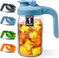 County Line Kitchen Glass Mason Jar Pitcher with Lid - Wide Mouth, 1 Quart (32 oz) - Heavy Duty, Leak Proof - Sun & Iced Tea Pitcher, Cold Brew Coffee, Breast Milk Storage, Water - Sky Blue