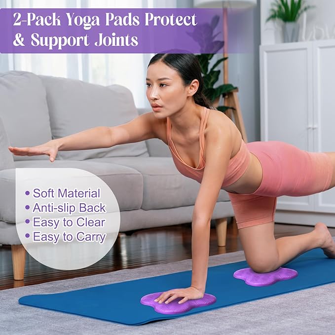 5 Pcs Yoga Blocks Knee Pads Yoga Strap Set Soft Premium Foam Blocks Accessories for Pilates Meditation General Fitness Stability, Kneeling, Balance, Deepen Stretches and Toning-FlexoryFit