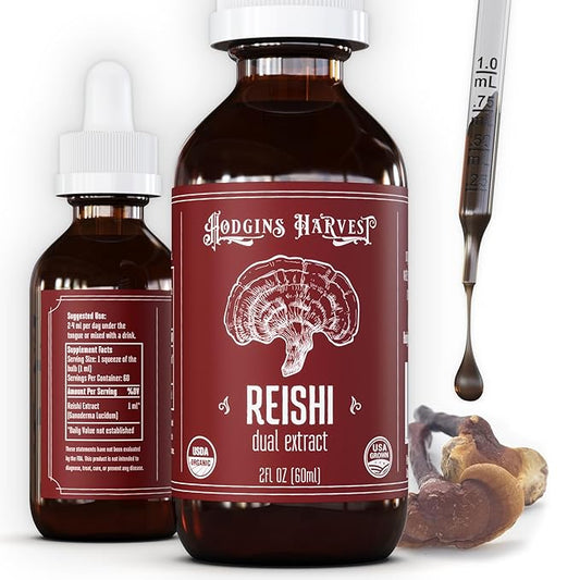 Hodgins Harvest Organic Reishi Tincture | Made with Mushrooms Grown On Our Farm in The USA | Dual Extract | Extra-Concentrated (2 fl oz)-FlexoryFit