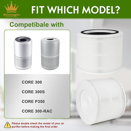 1 Pack Core 300 Replacement Filter Compatible with Levoit Core 300 Air Purifier, 3-in-1 H13 True HEPA Filter, Replacement Part No. Core 300-RF, White Color