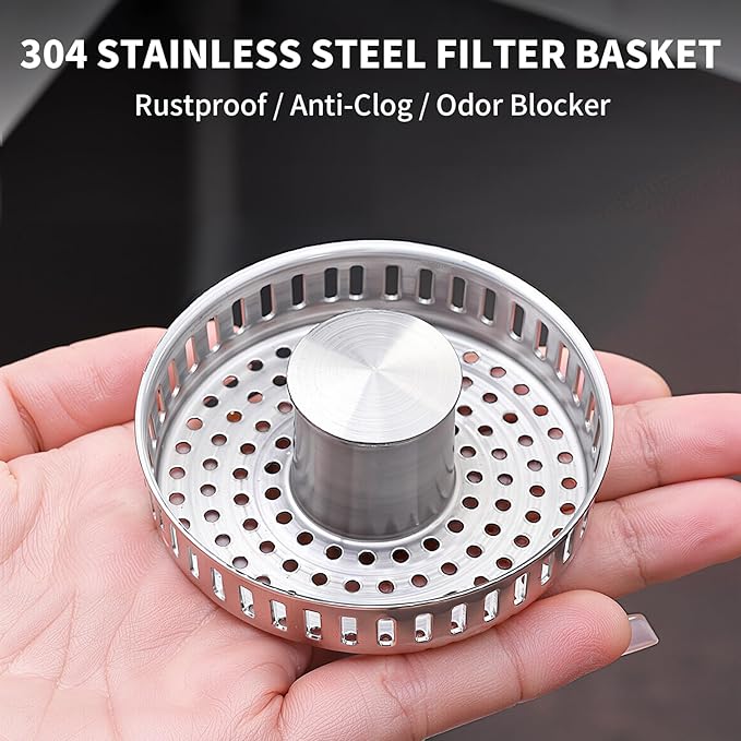 PROFECTUS 3 in 1 Kitchen Sink Drain Strainer and Stopper, 304 Stainless Steel Pop Up Sink Drain Stopper with Hair Catcher, Anti-Clog Sink Strainer for Standard 3-1/2” Kitchen Drains (SUS304 Brushed)
