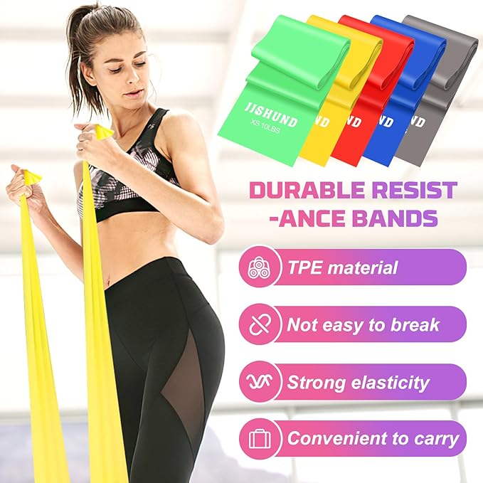 5 Pcs Resistance Bands, Professional Exercise Bands Elastic Stretch Bands for Fitness Yoga Pilates Stretching Strength Training, Workout Bands for Women and Men Home Gym-FlexoryFit