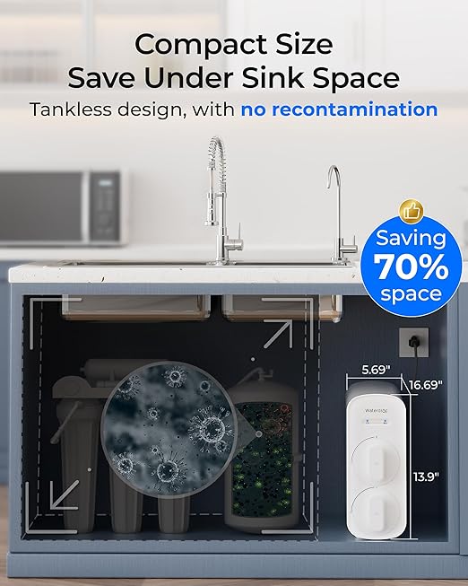 Waterdrop G5P500A Alkaline Mineral pH+ Reverse Osmosis Water Filter, NSF/ANSI 372 Certified, 8 Stage Reverse Osmosis System, 500G RO Water Filtration System, 2:1 Pure to Drain, Reduces TDS, BPA Free