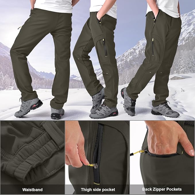 Toomett Men's hiking Snow Pants Skiing Winter Insulated Fleece lined Outdoor Water Repellent camping,walking,fishing-FlexoryFit