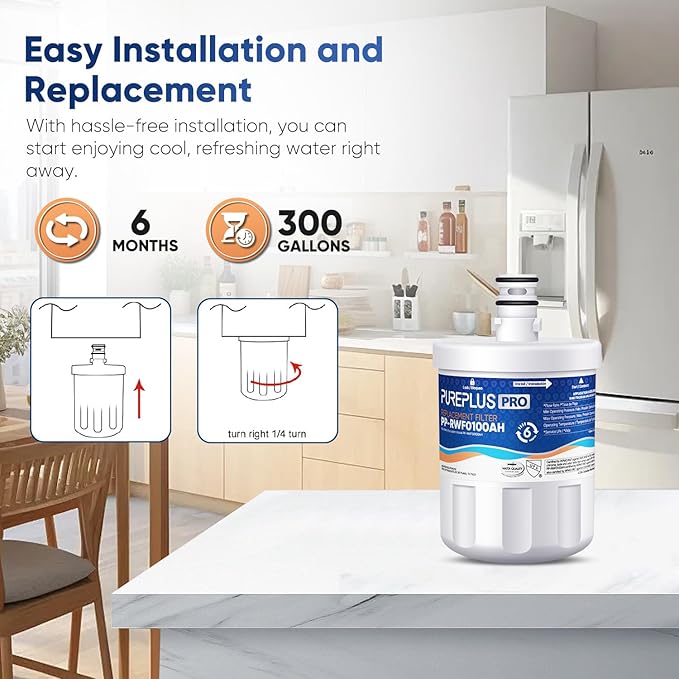PUREPLUS PRO NSF/ANSI 53&42 Certified Refrigerator Water Filter Replacement for LG LT500P, ADQ72910901, GEN11042FR-08, Kenmore 9890, 469890, HDX FML-1, ADQ72910907 Refrigerator Water Filter, 3Pack