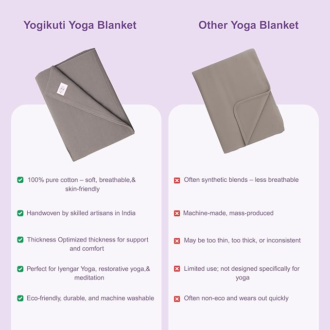 Yogikuti Iyengar Cotton Yoga Blanket Set of One – Thick Handwoven Yoga Blankets for Restorative Yoga, Meditation & Pranayama – Premium Cotton Yoga Blanket for Support & Comfort in Pranayama (Gray)-FlexoryFit