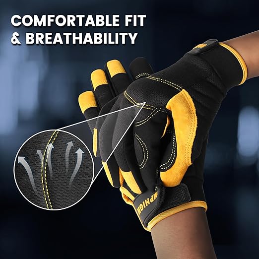 JUMPHIGH Safety Work Gloves, Men's Utility Mechanic Working Gloves for All Purpose, Touchscreen Compatible, Flexible Breathable Fit, Knuckles & Palm-FlexoryFit