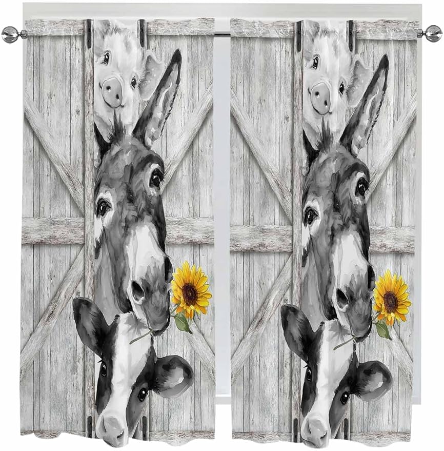 Grey Farmhouse Living Room Curtains 72 Inches Length, Vintage Sunflowers by Unknown