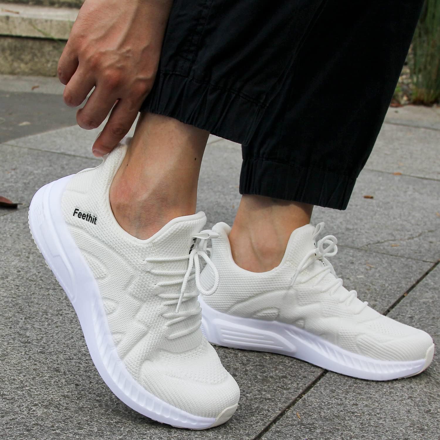 Feethit Mens Non Slip Walking Sneakers Lightweight Breathable Slip on Running Shoes Athletic Gym Tennis Shoes for Men