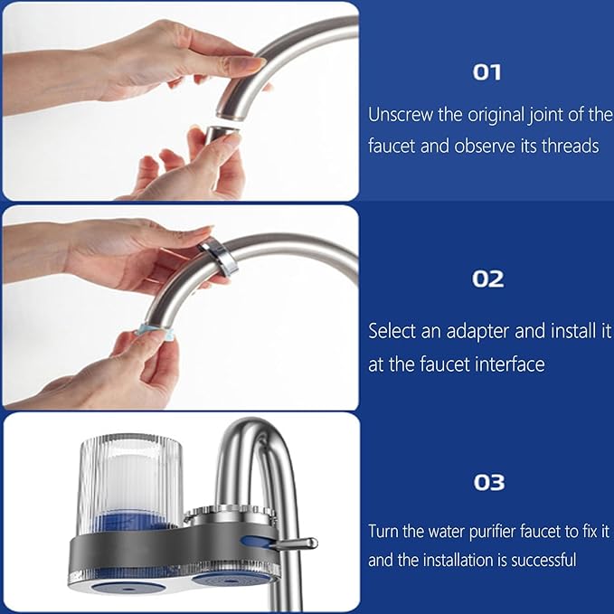 Buyusus Water Filter, Buyusus Water Purifier for Tap Water Fit Any Faucet, Dual-Mode Lead & Chlorine Remover, Universal Hose Adapter, Fits Any Tap for Kitchen Bathroom (2 pcs)