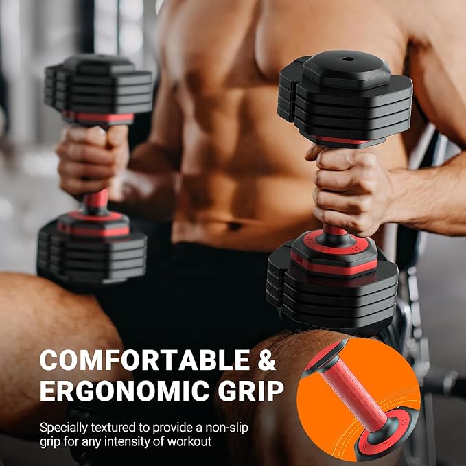 Adjustable Dumbbells Set of 2, 1 Hand Adjustable Weights Dumbbells Set, 5 in 1/10 in 1 Free Dumbbell with Anti-Slip Texture Handle, 25/55/80lb Pair Weight Set For Home Gym Suit both Men and Women-FlexoryFit