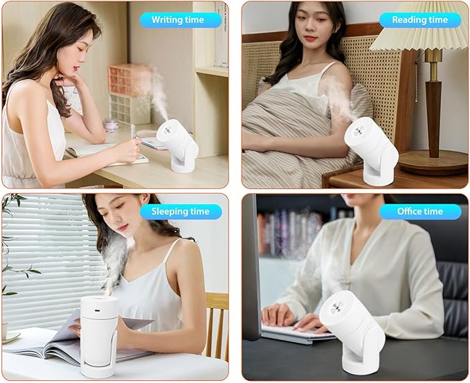 Portable Mini Humidifier,USB Automatic Rotating Super Quiet Small Desktop Cool Mist Humidifier for Bedroom Office Car Travel (White)