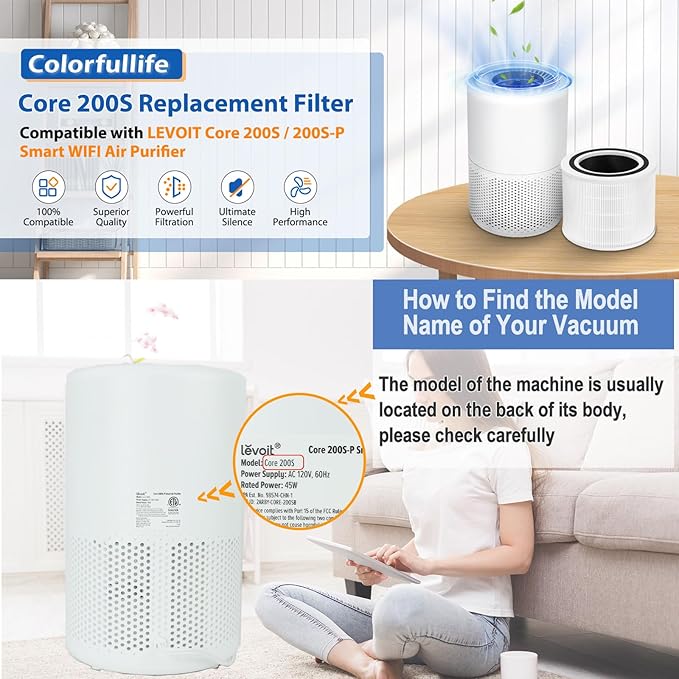 Core 200S Replacement Filter Compatible with LEVOIT Core 200S Core 200S-P Smart WiFi Air Purifier, Fit for Levoit Core 200s Replacement Filter, 2Pack 3-Stage H13 Grade True HEPA Filter, Core 200S-RF