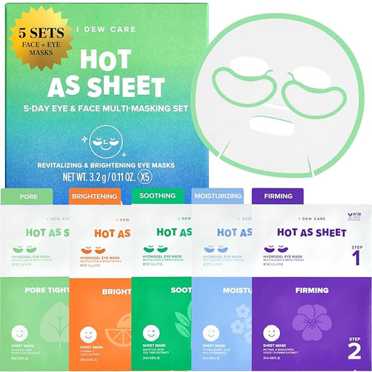 I DEW CARE Glass Skin Facial Sheet Mask Variety Pack – Hot as Sheet | 5 Days Face&Eye Masks Set, Moisturizing Face Masks Skincare, Korean Face Mask, Hydrating Collagen Face Mask, Soothing, 5EA-FlexoryFit