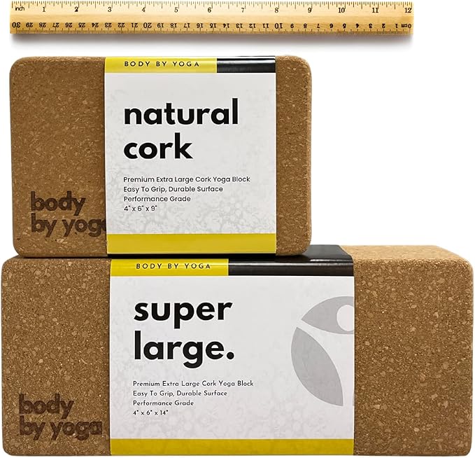 Premium Cork Yoga Blocks - Extra Large Yoga Block 2-Pack or Extra Tall 1-Pack for Inflexible Yogis | Natural, High-Density Cork for Superior Support & Stability | Optional Yoga Strap & Gift Box-FlexoryFit