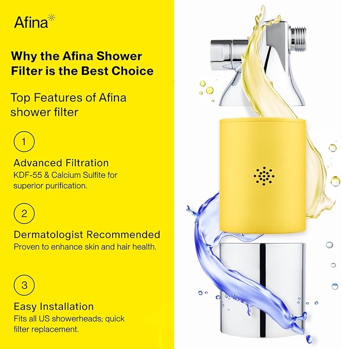 Afina Shower Filter - Shower Head Filter for Hard Water | High Pressure Shower Water Filter - Improves Skin & Hair by Removing Chlorine & Heavy Metals, Transform Your Shower Head with Filters (Black)