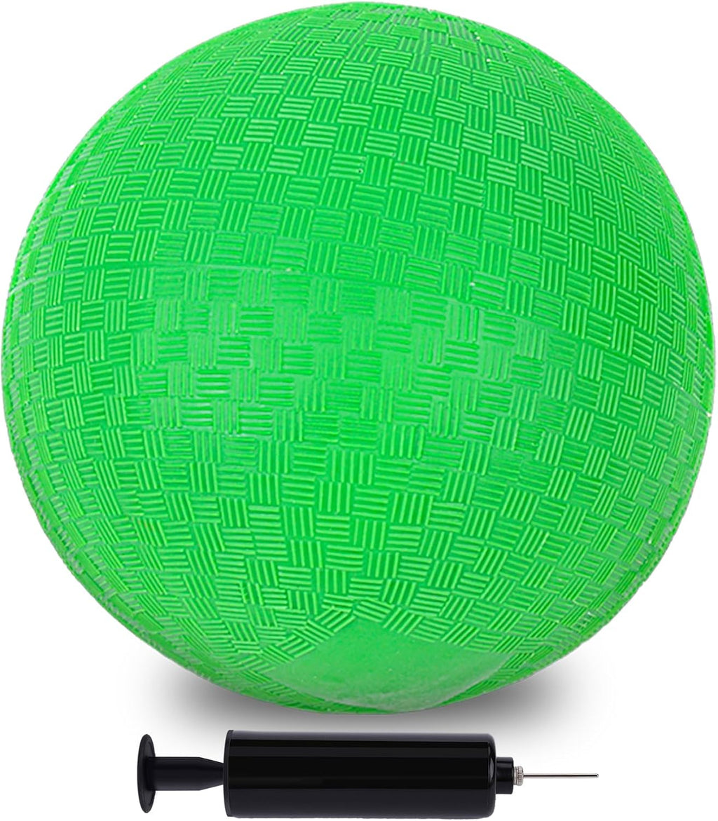 LovesTown Inflatable Playground Ball, 8.5 Inch Dodgeballs Kickballs with Air Pump, for 4 Square Ball Games, Sports Toys, Green