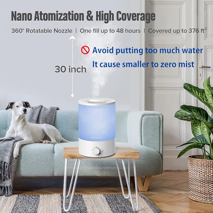 MegaWise Cool Mist Humidifiers, 3.5L Top Refill Ultrasonic humidifier for Bedroom, Baby Room, Office