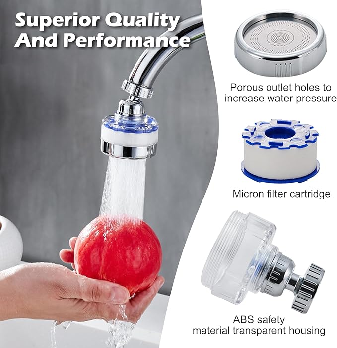 3 Pack Sink Water Filter Faucet, Universal 360 ° Rotating Kitchen Faucet Water Purifier, Bathroom Faucet Filter Removes Chlorine Fluoride Hard Water for Home Kitchen & Bathroom