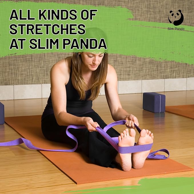 Slim Panda Yoga Strap for Stretching,Cotton Yoga Strap with Adjustable D-Ring Buckle,Non-Elastic Yoga Belt for Pilates,Gym Workouts,Physical Therapy,Improve Flexibility-FlexoryFit