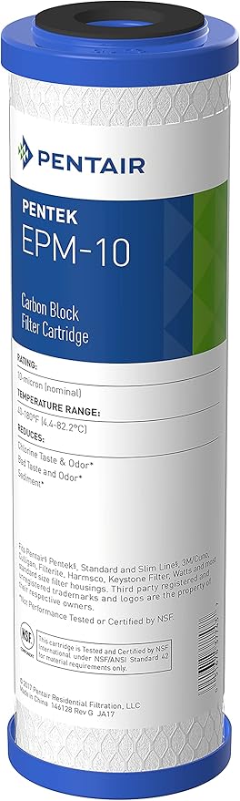 Pentair Pentek EPM-10 Carbon Water Filter, 10-Inch, Under Sink Modified Epsilon Carbon Block Replacement Cartridge with Bonded Powdered Activated Carbon (PAC) Filter, 10" x 2.5", 10 Micron