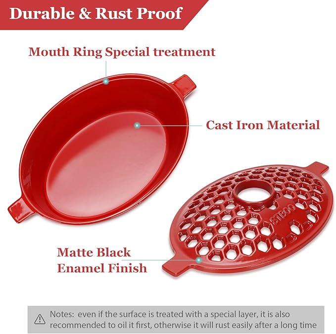 STBoo Wood Stove Steamer: Cast Iron Fireplace Humidifier | Indoor Pot for Home Heating | Bowl Fireplace Stove Covers Accessories Decorative | Matte Finish & Rust Resistan & 2.7 Quart, Red