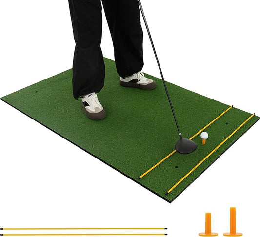 Tangkula Golf Hitting Mat, Artificial Turf Mat for Indoor/Outdoor Golf Practice Includes 2 Rubber Tees & 2 Alignment Sticks, Golf Training Mat for Home Backyard Garage