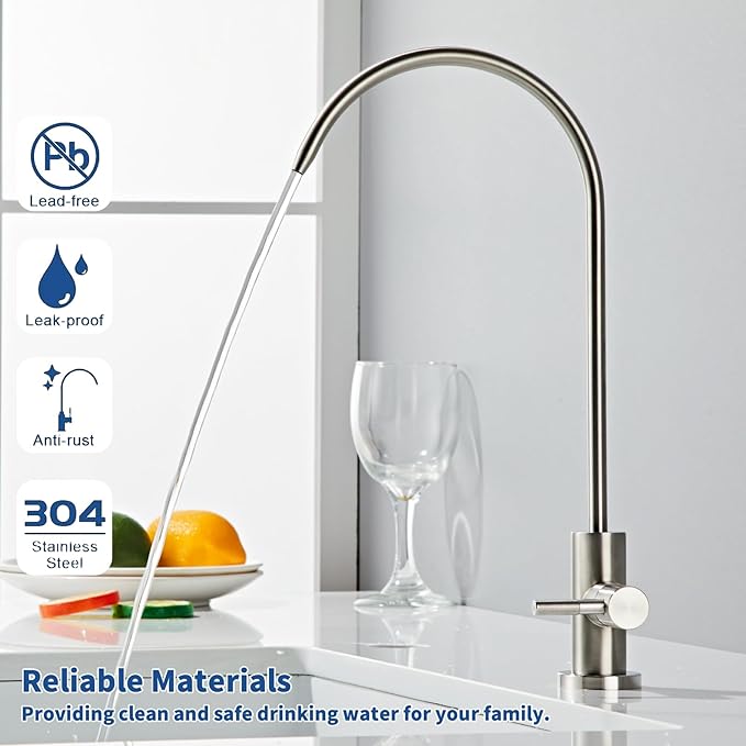 Drinking Water Faucet - Stainless Steel 304, Fits Most RO Units or Water Filtration Systems, Non-Air Gap