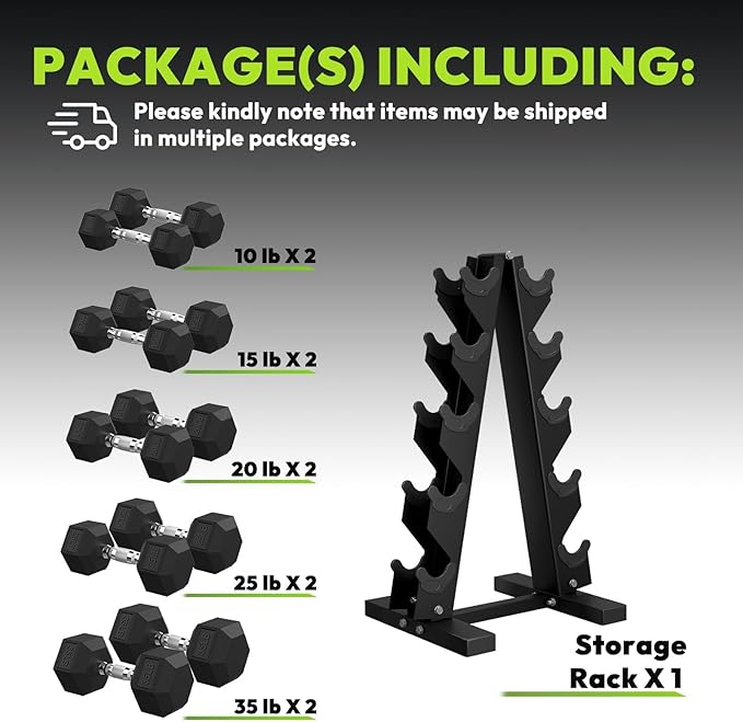Hex Dumbbell Sets with Rack, 60-550 lb Rubber Encased Exercise & Fitness Dumbbells Set with Rack Option, Hand Weight for Strength Training, Weight Dumbbells-FlexoryFit