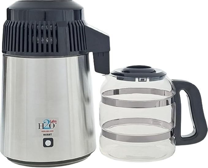 H2o Labs Best-in-Class Countertop Water Distiller - Stainless Steel Home Water Distiller with 1 Gallon Glass Carafe - Porcelain Nozzle Insert & Optimal Heating Element for Pure Distilled Water - 300SS