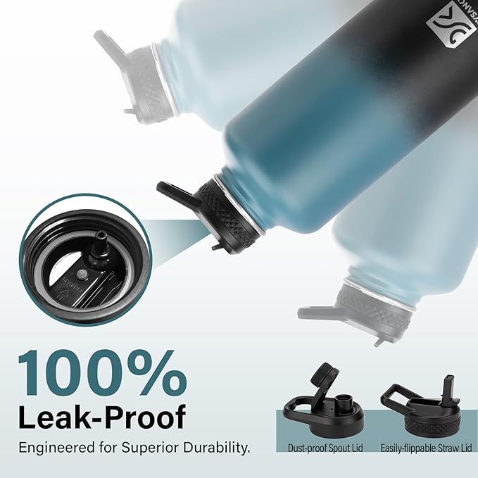 Insulated Water Bottle | Thickened Stainless Steel for Gym and Hiking with Straw, Carrier Bag, Handle Strap | BPA-Free 87 oz-FlexoryFit