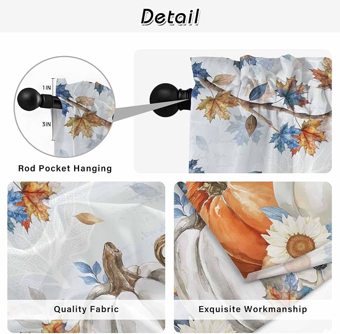 Fall Blue Maple Kitchen Tier Curtains 24 Inch Long 2 Panel Set, Rod Pocket Cafe - Image 9