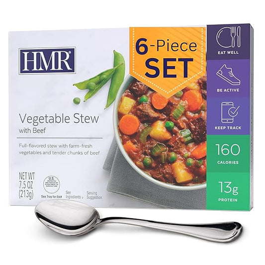 HMR Vegetable Stew with Beef Entrée | Pre-packaged Lunch or Dinner to Support Weight Loss | Ready to Eat | 13g of Protein | Low Calorie Food | 8oz Serving per Meal | Pack of 6-FlexoryFit