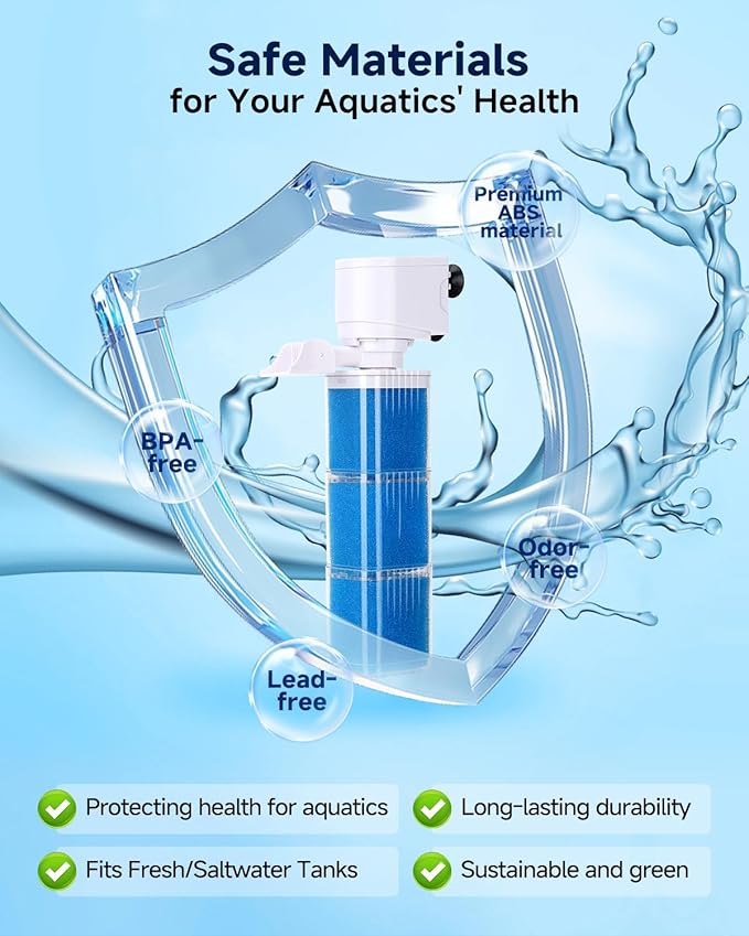 4-in-1 Aquarium Power Filter - Mutil Stage Filtration, Adjustable Oxygenation/Wavemaker, Whisper-Quiet Submersible Fish Tank Filter & Water Circulation System for 20-100 Gal Fresh/Salt Tank
