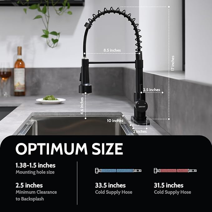 WEWE Kitchen Faucets with LED Light, Kitchen Faucet with Pull Down Sprayer Commercial Stainless Steel Single Handle Spring Farmhouse RV Sink Faucet, Matte Black